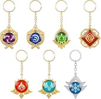 UTIEHD 7 Pack Genshin Impact Vision Keychain, Anime Keyring, for Collection and Genshin Fans
