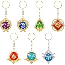 utiehd 7 pack genshin impact vision keychains anime key ring collection and genshin fans
