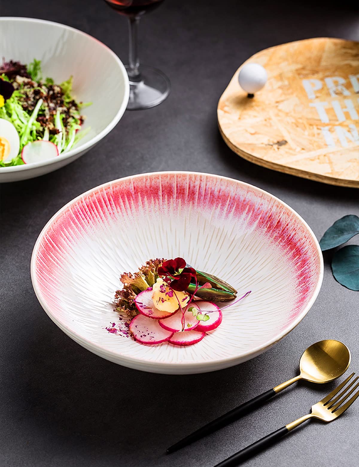 Misa emaliowana Misa ceramiczna w kolorze emalii Różowa miska ceramiczna, 9,5-calowy talerz do zupy sałatkowej, makaron ramen z możliwością układania w stosy porcelanowe miski do serwowania owoców mis