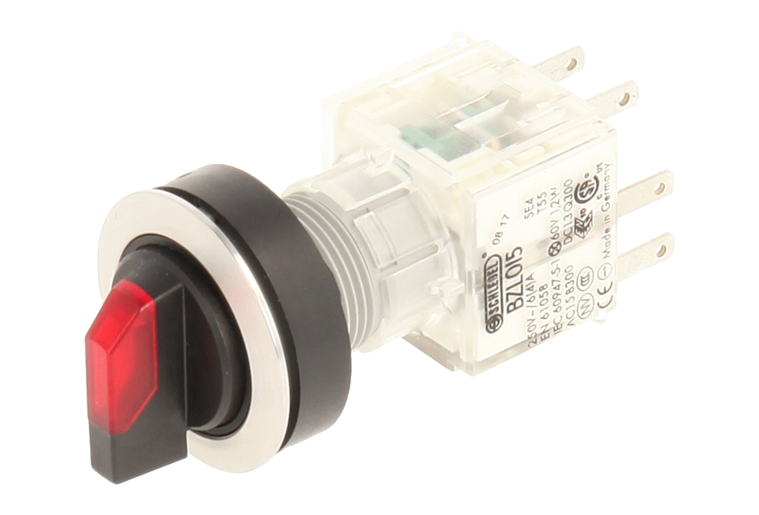 Club 23.001.403 Selector Latching/rastend, Stainless Steel, 2, 3, Momentary Contact Transmitter 1 Closer + 1 opener with t5,5 K LED 24 V RED LAMP SOCKET (Pack of 2)