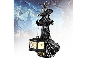 8.2 Inches Halloween Witch Statue Resin Witch Figurine Prop with Pumpkin and Cat Yard Decoration
