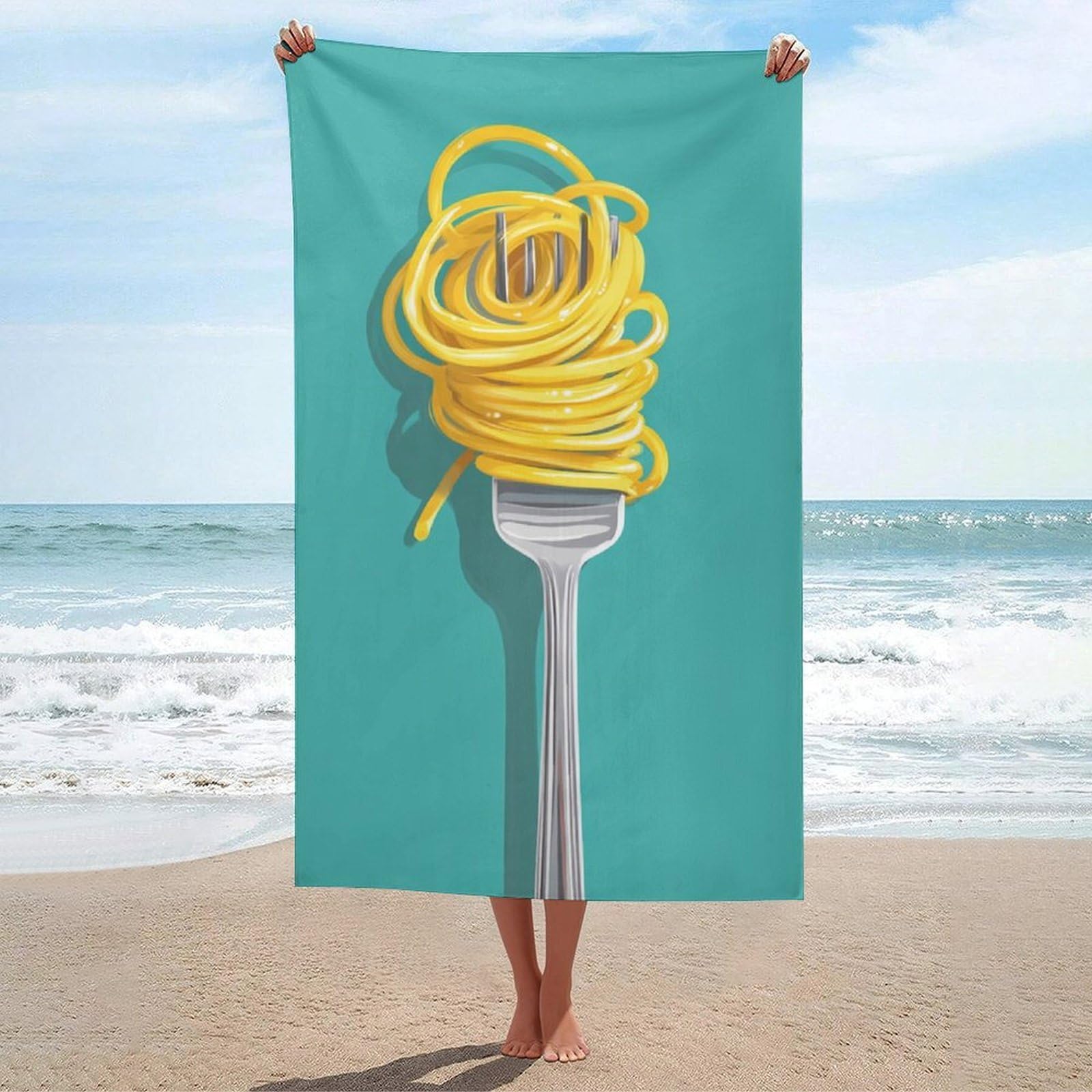 asbwuo Spaghetti on Silver Metallic Fork Beach Towel