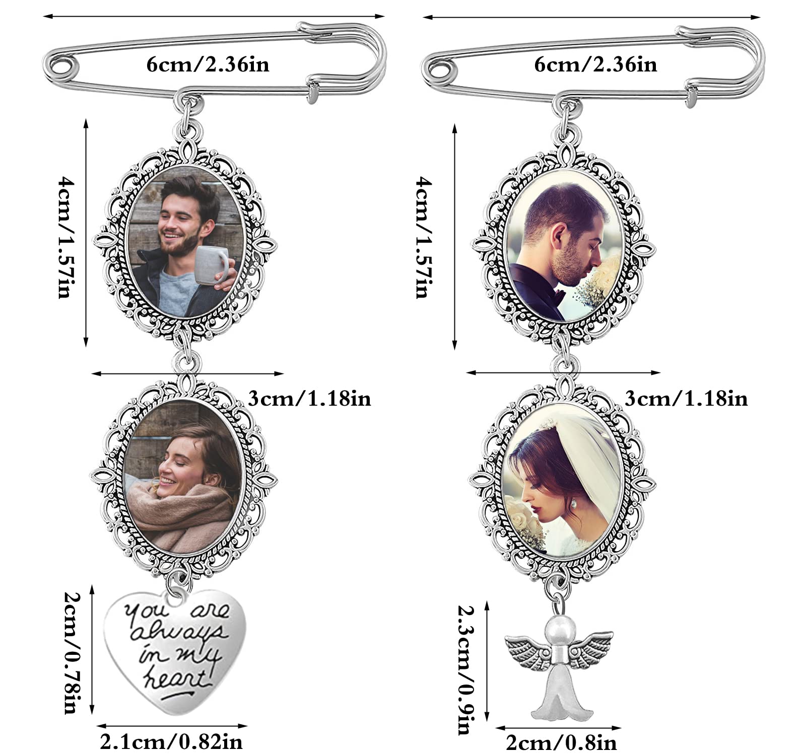 Pendentif Photo Coeur Ange JKJF Lot De 2 Ensembles De Breloques Pour Bouquet Mariage Kit Fabrication Broches Double Dentelle Cadre Ovale Breloque Mariée Cabochon Verre Breloque Mariage DIY