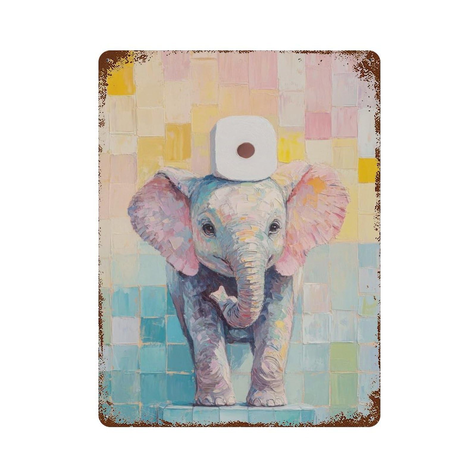 Elephant with Toilet Paper Rusty Metal Tin Sign 15.7"x11.8", for Living Room, Hallway And Home Decor, Old School Wall Decor