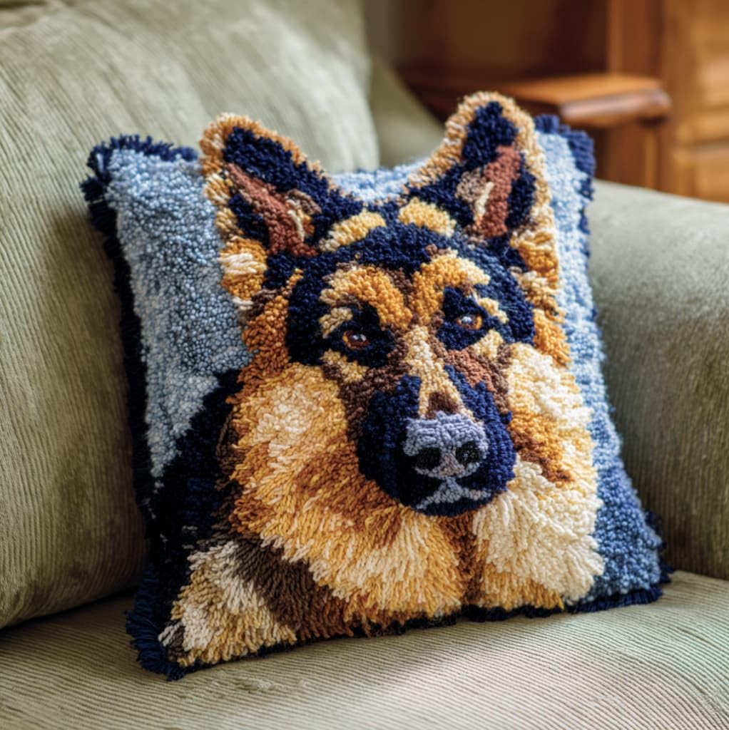 Axiangzik German Shepherd 43X43cm Latch Hook Cushion Making Kit,