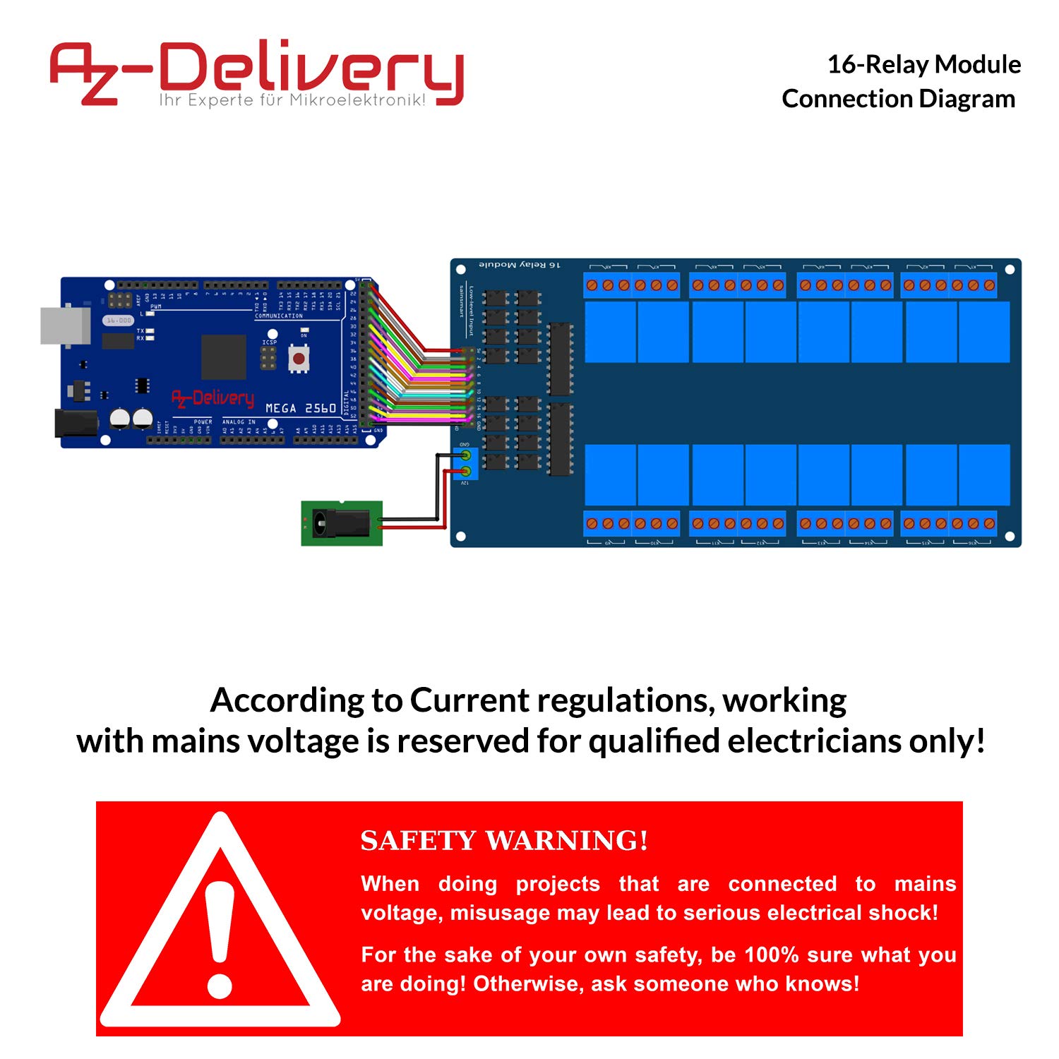 AZDelivery 16-Relay Moduł 12V z Optocoupler Low-Level Trigger kompatybilny z Arduino tym e-Book!