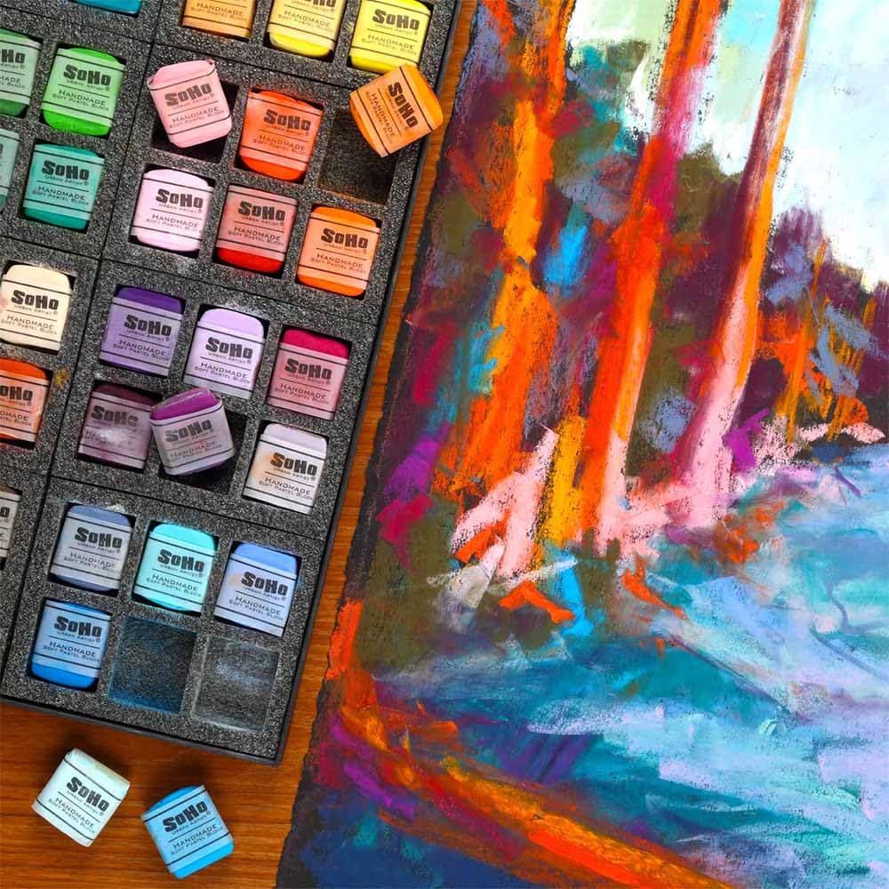 Soho Urban Artist Handgefertigte, weiche Pastellblöcke, sortiert, Set mit 24 professionellen Pastellkreiden, samtige Farben zum Tonen von Papier, großflächigen Zeichnungen und Schichten, lichtecht und