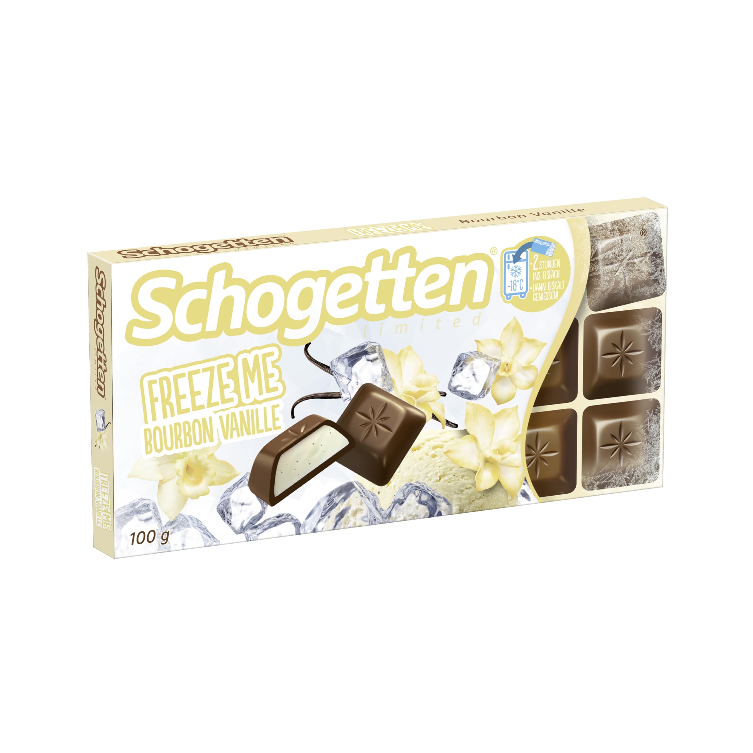 Schogetten Freeze Me Bourbon Vanille | Limited Edition | Einfrieren und eiskalt genießen | 100 g Schokoladen-Tafel