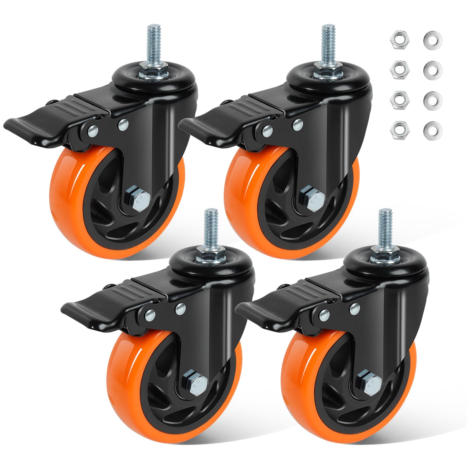 100mm per carichi Pesanti Ruote M10 × 30mm Set da 4 Antitraccia Perno Ruote girevoli con Freno 500KG Totale capacità di carico Lockable Scorrimento Fluido per Mobili e Banchi da Lavoro