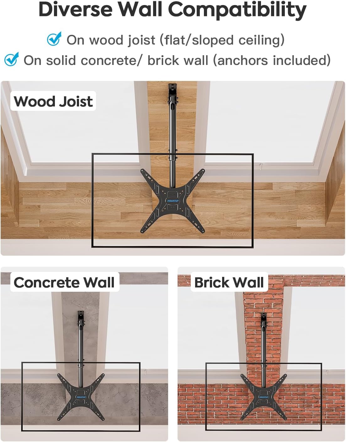 Detailed product dimensions of the MOUNTUP MU0039 Ceiling TV Mount