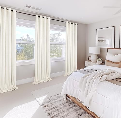 Vista 67 de Cortinas 100% opacas de 63 pulgadas de largo, lino texturizado, para dormitorio, cortinas con ojales para sala de estar, cortinas de tratamiento