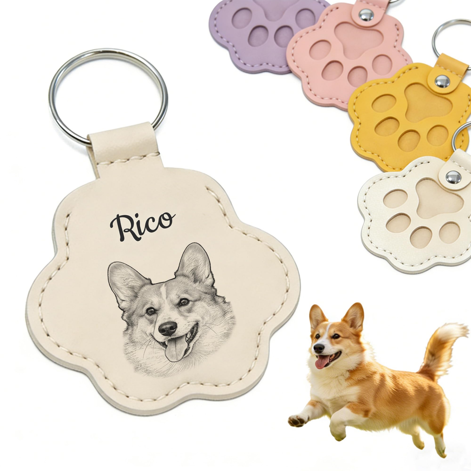 AnJeey Personalised Dog Memorial Keychain - Custom Photo Engraved, Stainless Steel Pet Loss Keepsake Gift for Lost Pets (03)