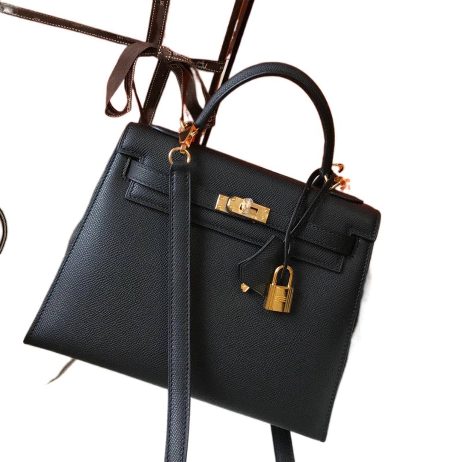 NA Kelly Bag New Trapezoidal Elephant Gray Palm Pattern Lychee Pattern Lock Leather Women's Bag Shou