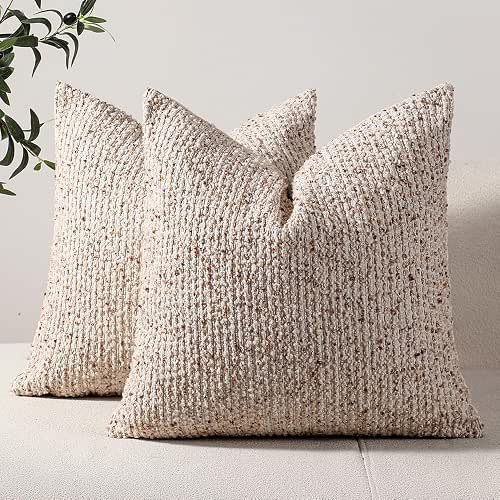 DEZENE Striped Throw Pillow Covers 18x18 Set of 2 Beige