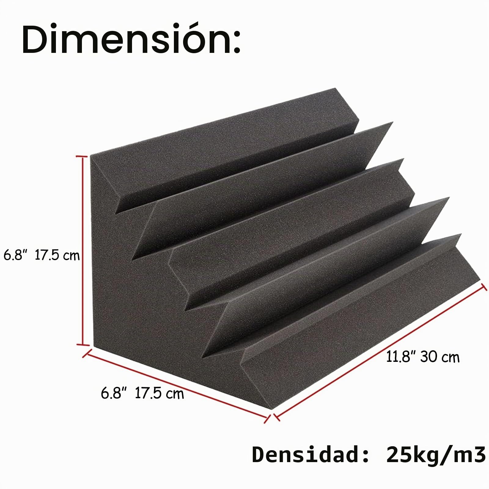 Paquete de 8 trampas de espuma acústica para graves, 30.5 cm x 17.8 cm x 17.8 cm, espuma absorbente de sonido, espuma de estudio de alta densidad
