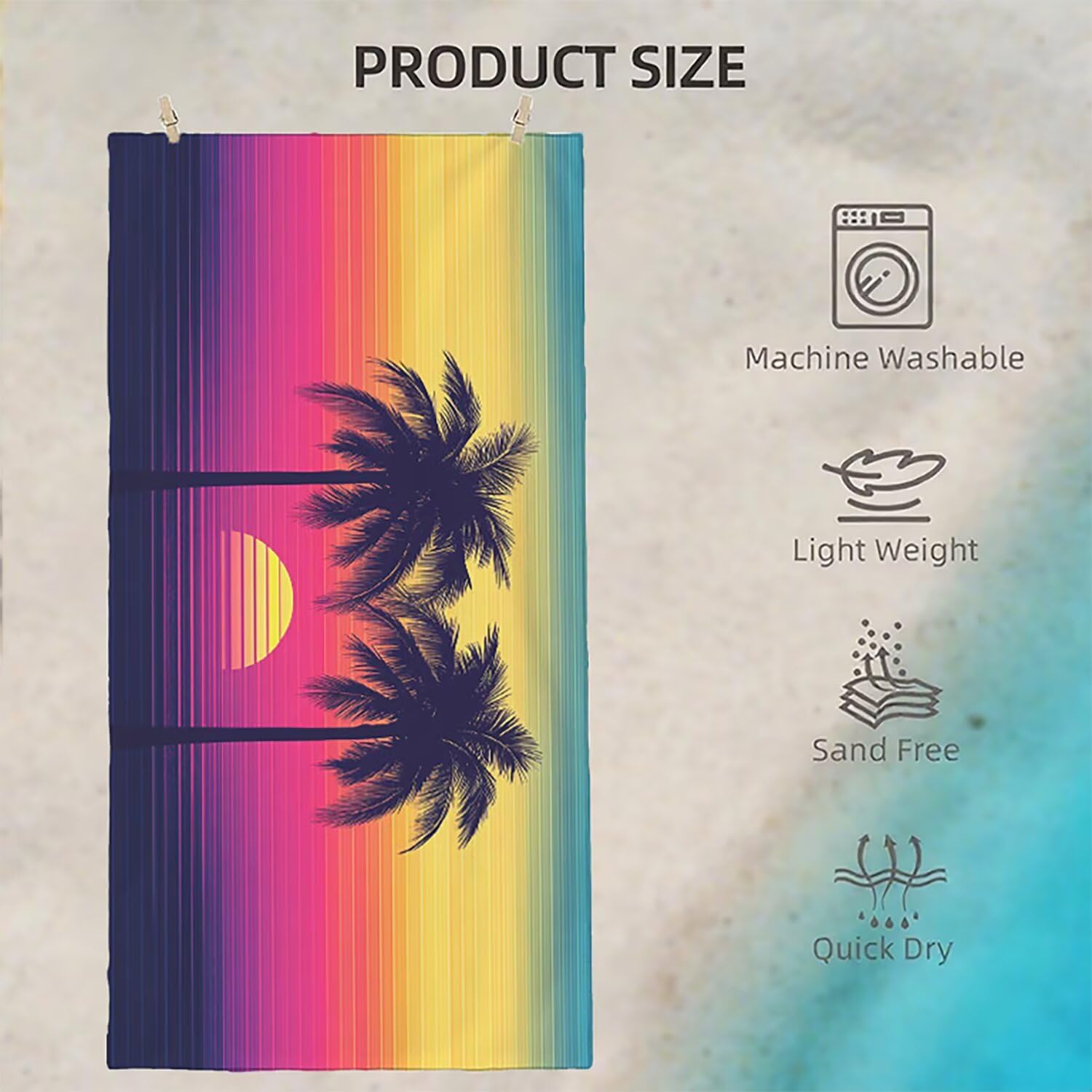 Toalla Playa Microfibra 150x200 Atardecer Diseño Absorbente Sin Arena Toalla Playa, con Cuerda Elástica, Ligero, Hombre, Mujer Ideal Toallas de Baño, Aplicable Gimnasio,Viajes, Natación, Color p-478