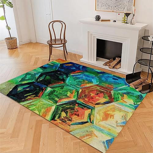 Miniatura 3 de Alfombra lavable con diseño de hexágonos retro coloridos, antideslizante, resistente a las manchas, para sala de estar, porche delantero, cocina,
