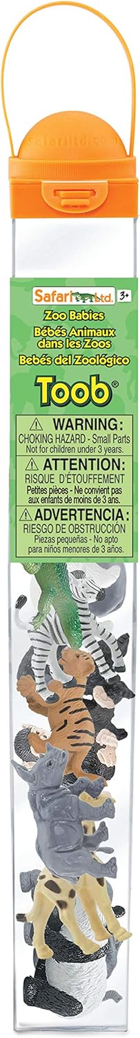 Safari Ltd. Zoo Babies TOOB - 11 Figurines: Zebra, Panda, Hippo, Chimpanzee, Rhino, Alligator, Gorilla, Elephant, Tiger, Polar Bear, Giraffe - Educational Toy Figures For Boys, Girls & Kids Ages 3+