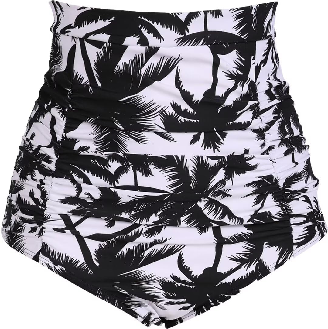 cocopear Women's Ruched High Waisted Bikini Bottom Retro Vintage Swim Short Tankinis (FBA) Black Coconuts L/8-10-picture-12