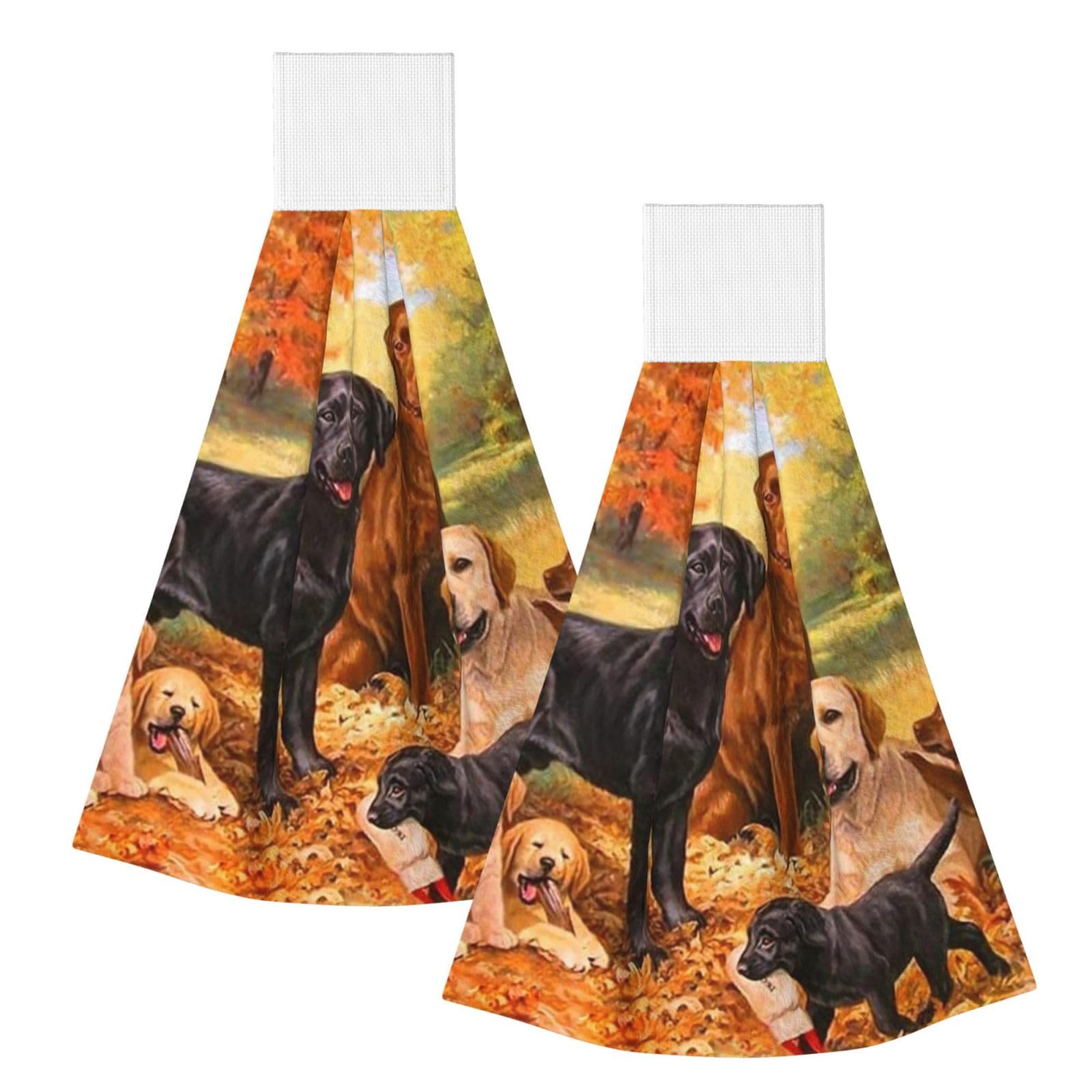 DOPKLNA Fall Labrador Lab Golden Retriever Dog Thanking, 2 Pcs Hanging Coral Fiber Hand Towels for Bathroom, Absorbent Kitchen Towels