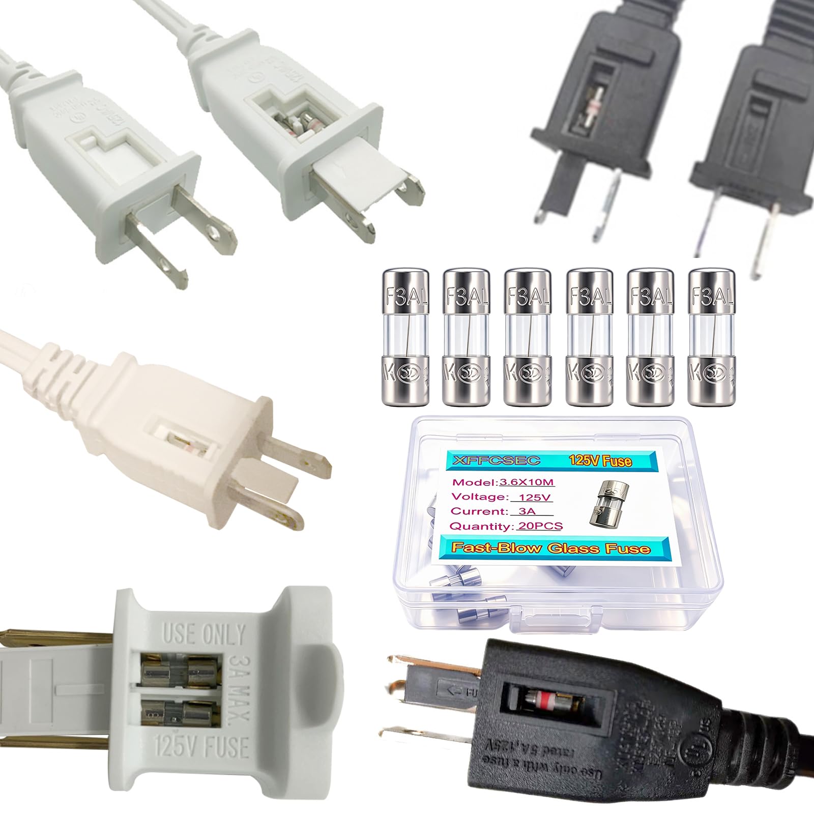Micro fusibile da 3 A, 3 A, 125 V, 20 pezzi, mini fili di luci di Natale, fusibili di ricambio in vetro per luci LED e mini luci a stringa di spine di sicurezza. Dimensioni fusibile F3AL: 3,6