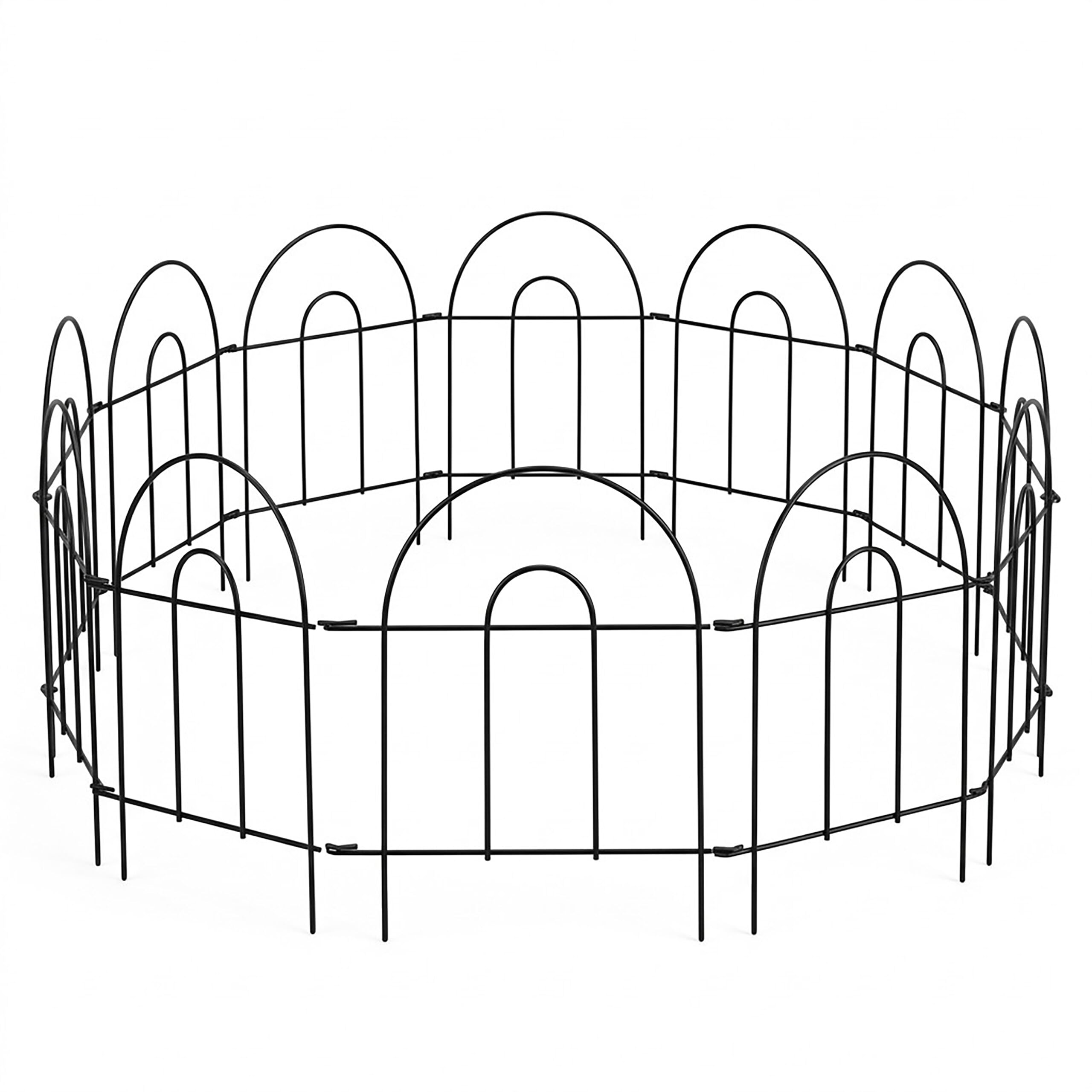 Relaxdays Beetzaun Metall, 10 modulare Zaunelemente Rundbogen, HxB 45x400 cm, Garten Beeteinfassung zum Stecken, schwarz