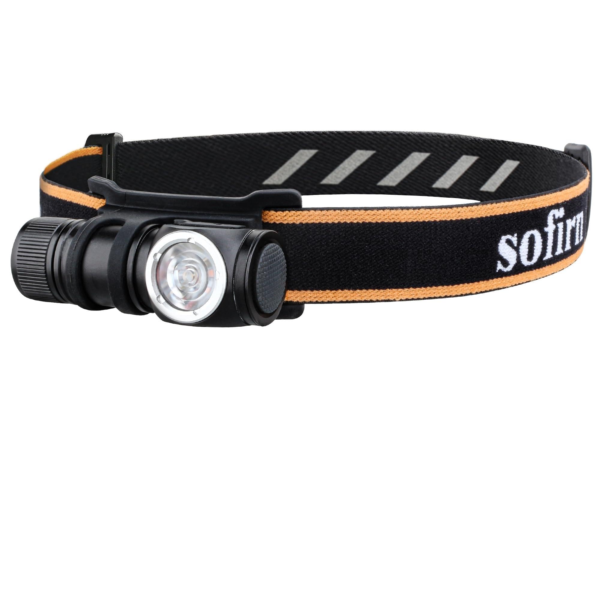 Sofirn HS10 Mini Torcia Frontale 1100 Lumen, Lampada Frontale LED Ricaricabile Tramite con 8 Modalità, Torcia LED Luce Frontale 5000K Alta 90CRI per Campeggio,Pesca,Jogging