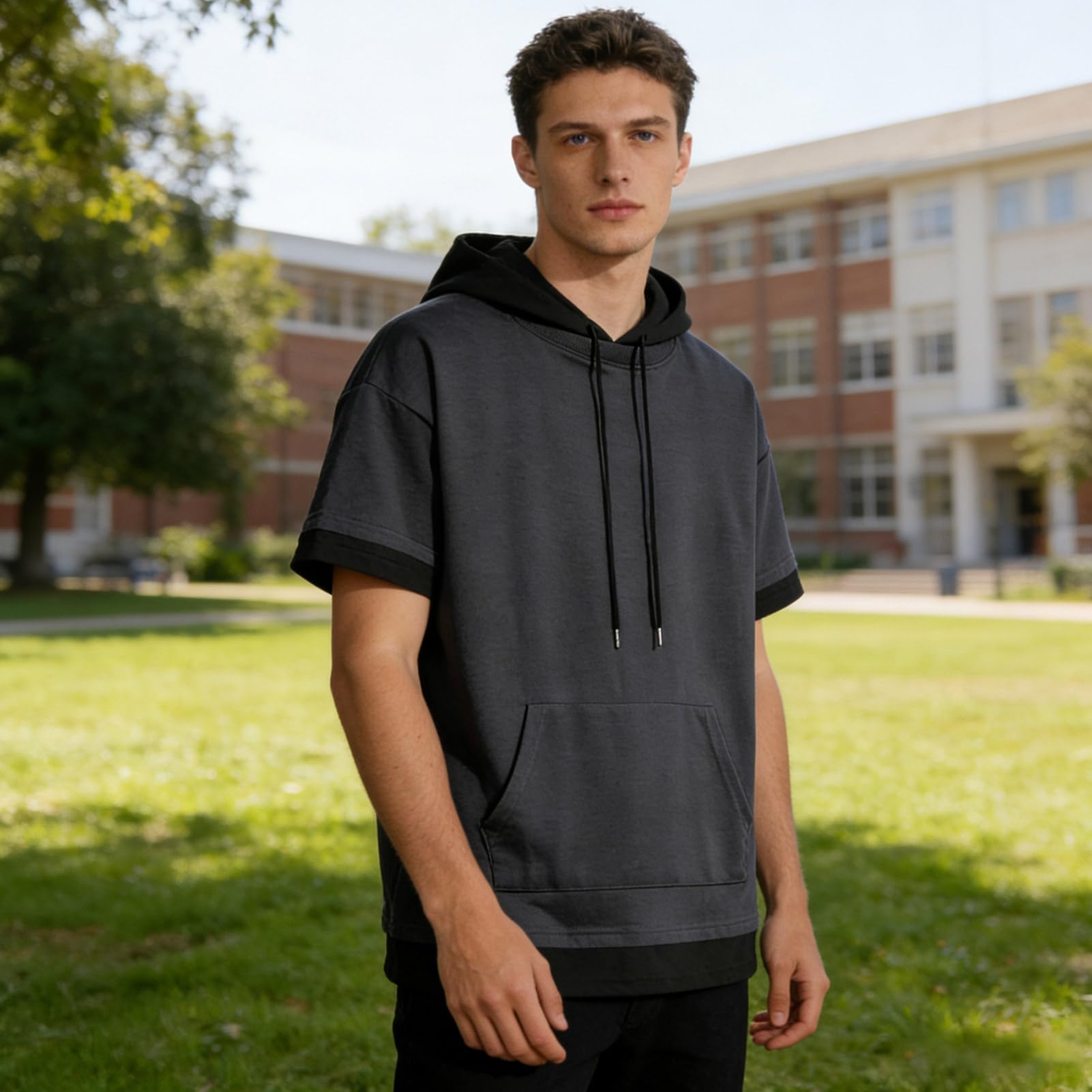 Kurzarm Hoodie Herren Sommer Sweatshirt T-Shirt mit Kapuze Kurzarm Kapuzenshirt Männer Pullover