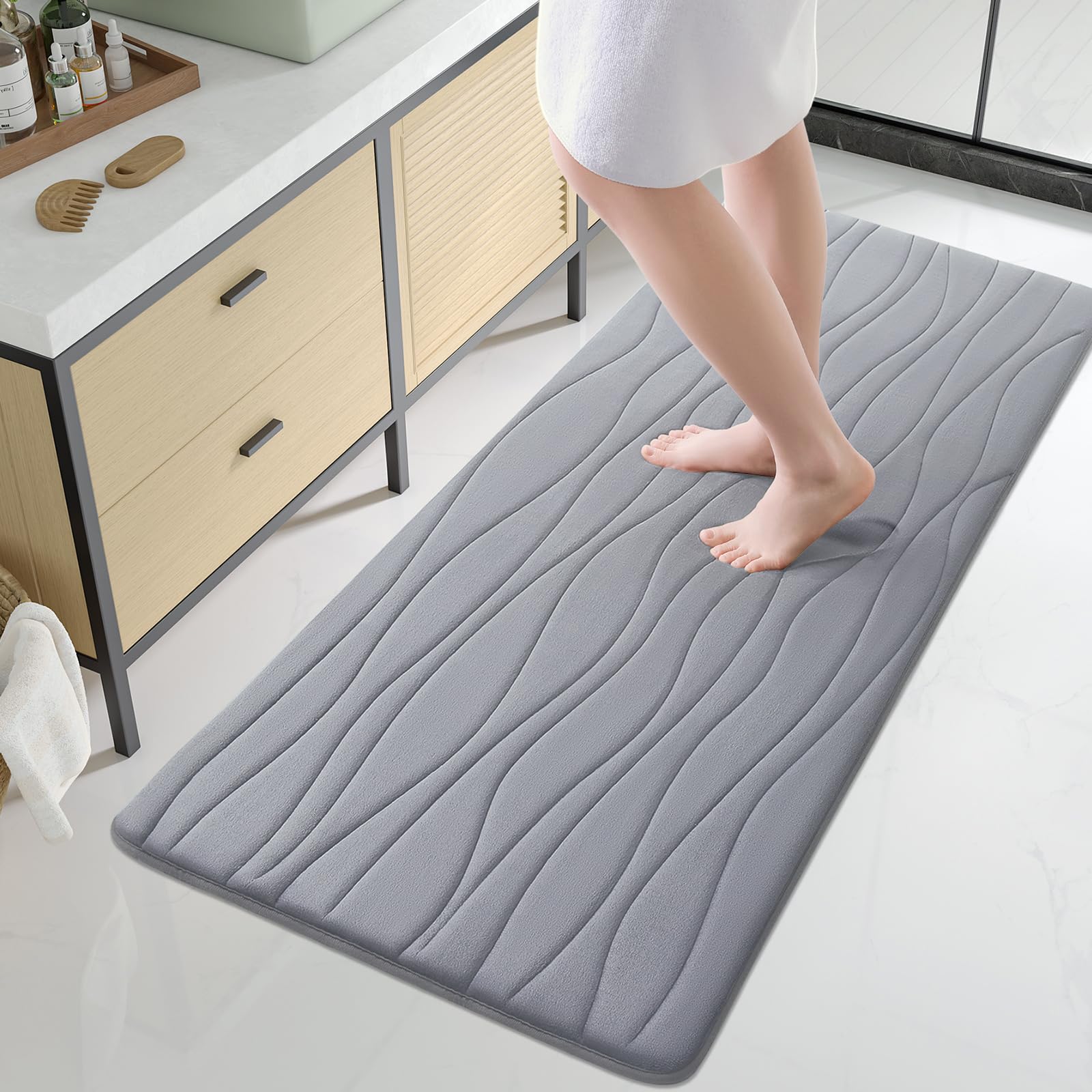 Buganda Memory Foam Bathroom Rug Mat 70x24, Extra Soft and Absorbent Bath Mats, Non-Slip and Machine Washable Bath Rugs for Bathroom Floor,Tub and
