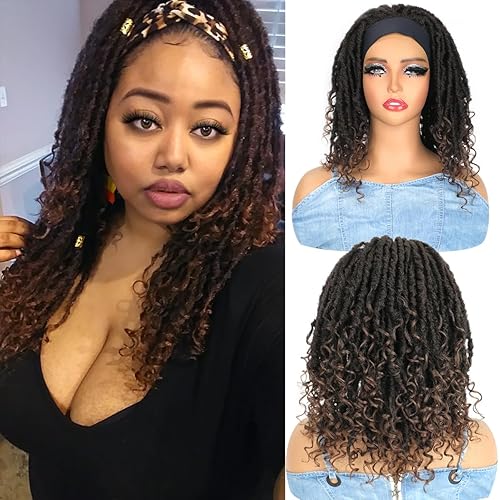 16 Inch Braided Wigs for Black Women Wear and Go Glueless Headband Wig 1BT30 Ombre Color Dreadlock Wig Faux Locs Crochet Braids For Black Women (1BT30)