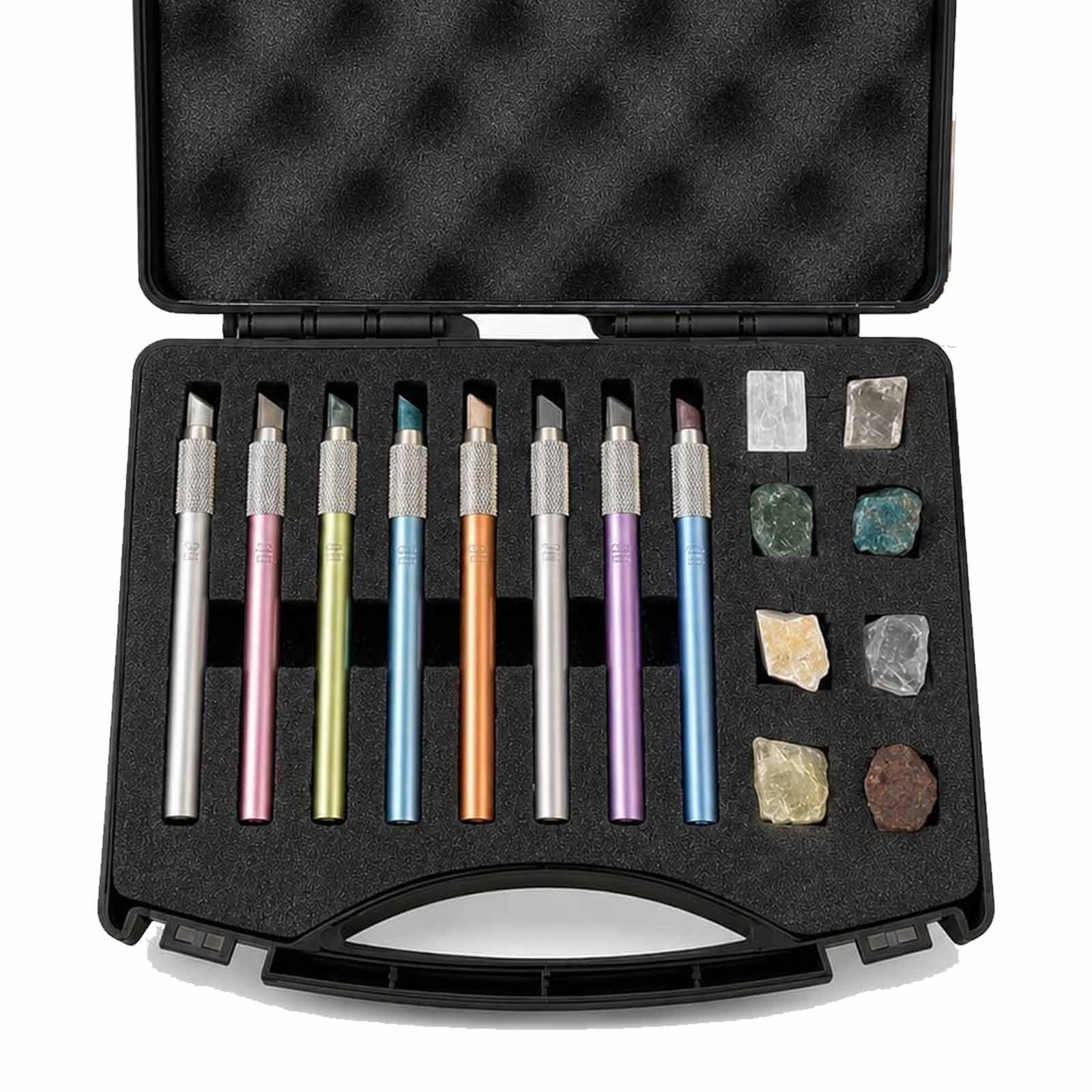 ZephPerton Mohs Hardness Test Kit, Scratch Tester Hardness Test Pen With 8 Rock Mineral Specimens And Storage Box, Iron Material, For Gem Jade Concrete Glass Tile Hardness Non-destructive Testing