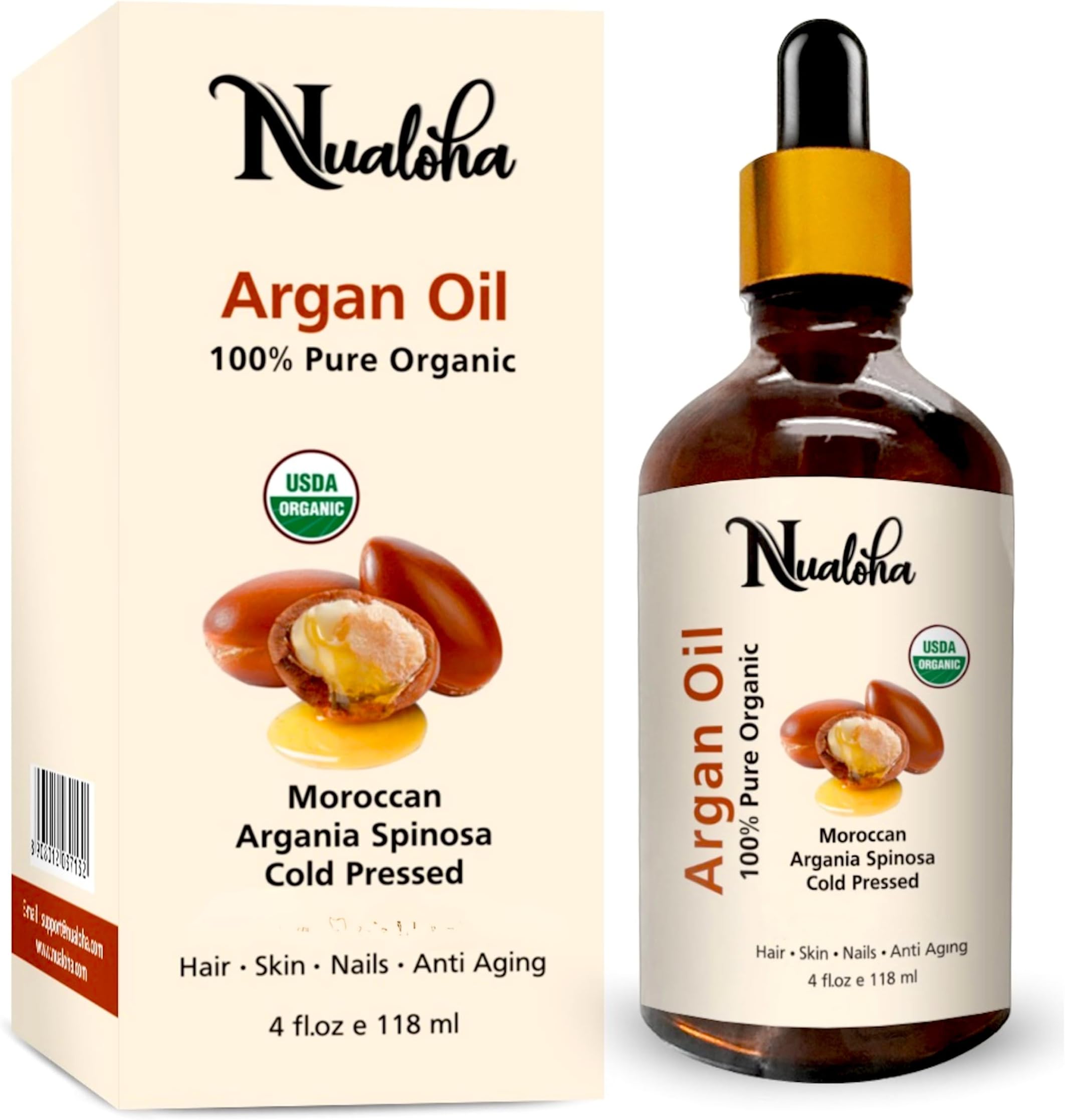 Organic Argan Oil For Hair , Face Dark Spots ,Certified Organic 100 % Pure Natural Cold Pressed Essential Anti-Aging Moisturizer For Glow, Nails, Hair, Massage ,Wrinkles and Stretch Marks - 118 ML