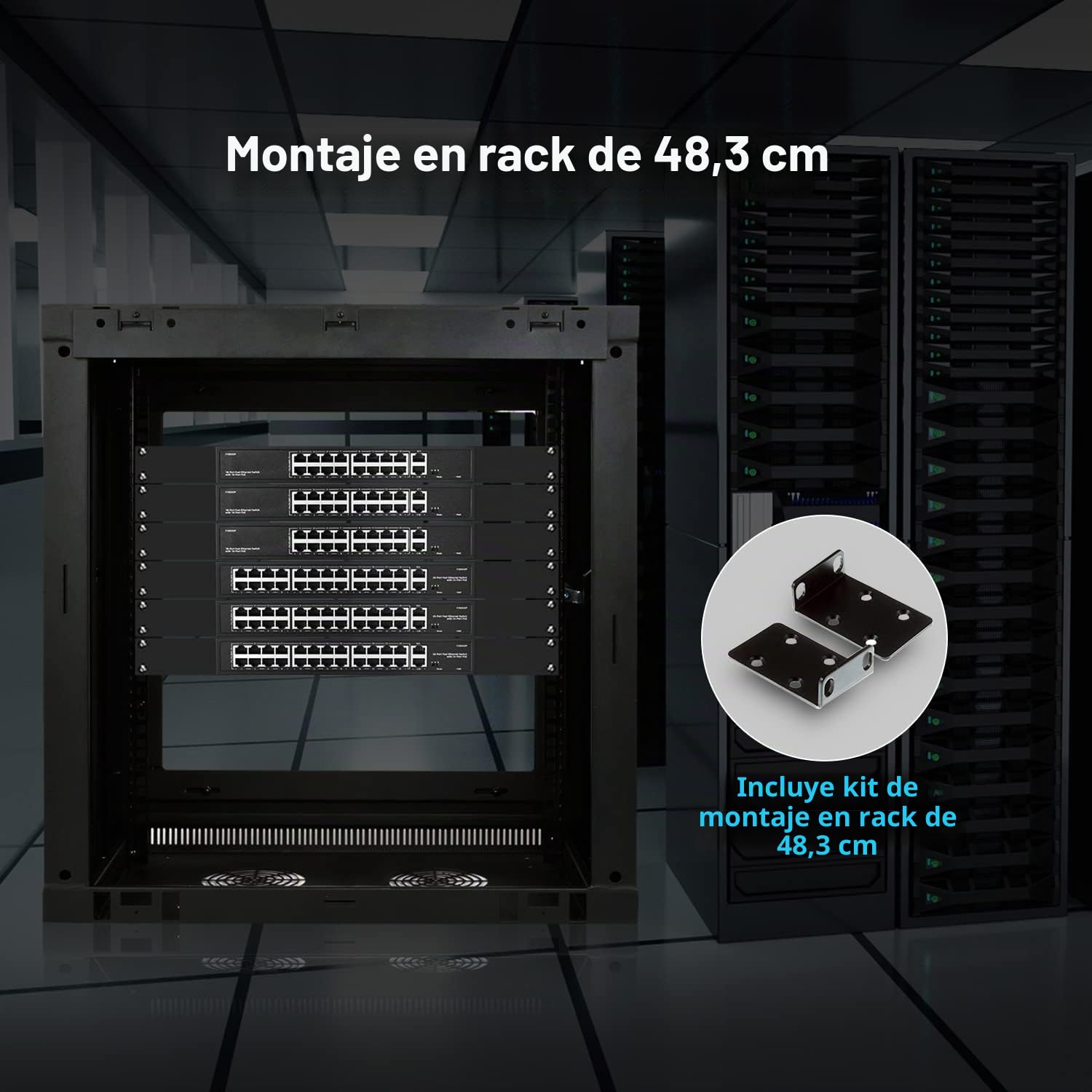 24 Port PoE Switch, 10/100Mbps PoE+ Ports, 2 Gigabit Ethernet Uplink, IEEE802.3af/at, MAX 300W, VLAN & PoE Extend 250m, RackMount Fanless Unmanaged Ethernet Switch