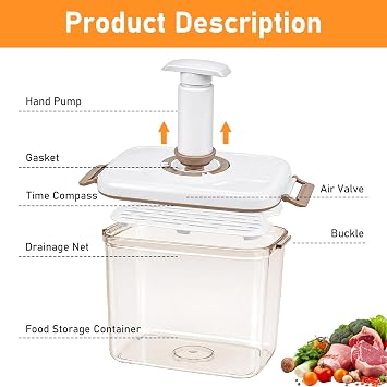 2 Pack Vacuum Food Storage Containers with Pump, 2.7L + 4.6L