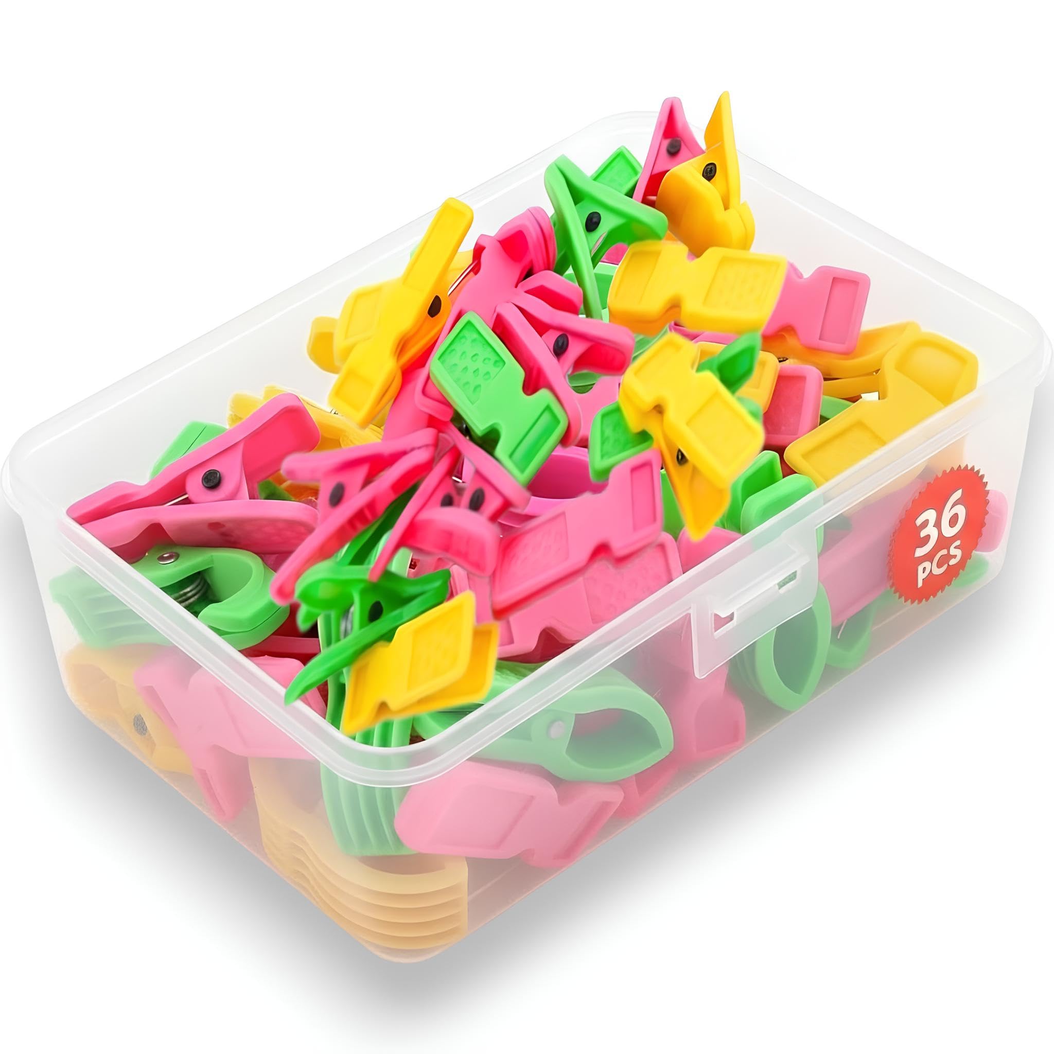 PulGos 30 + 6 Extra Value Pack Cloth Clips (36pcs) with Storage Box Cloth Clips for Drying Clothes – Heavy Duty Plastic Clips | Strong Cloth Pegs, Hanging Clips, Chimti for Clothes Hanging