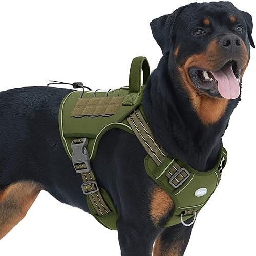 Auroth Arnés táctico para perros, ajustable sin tirones, reflectante K9, chaleco de entrenamiento para mascotas, arnés de servicio militar, de fácil