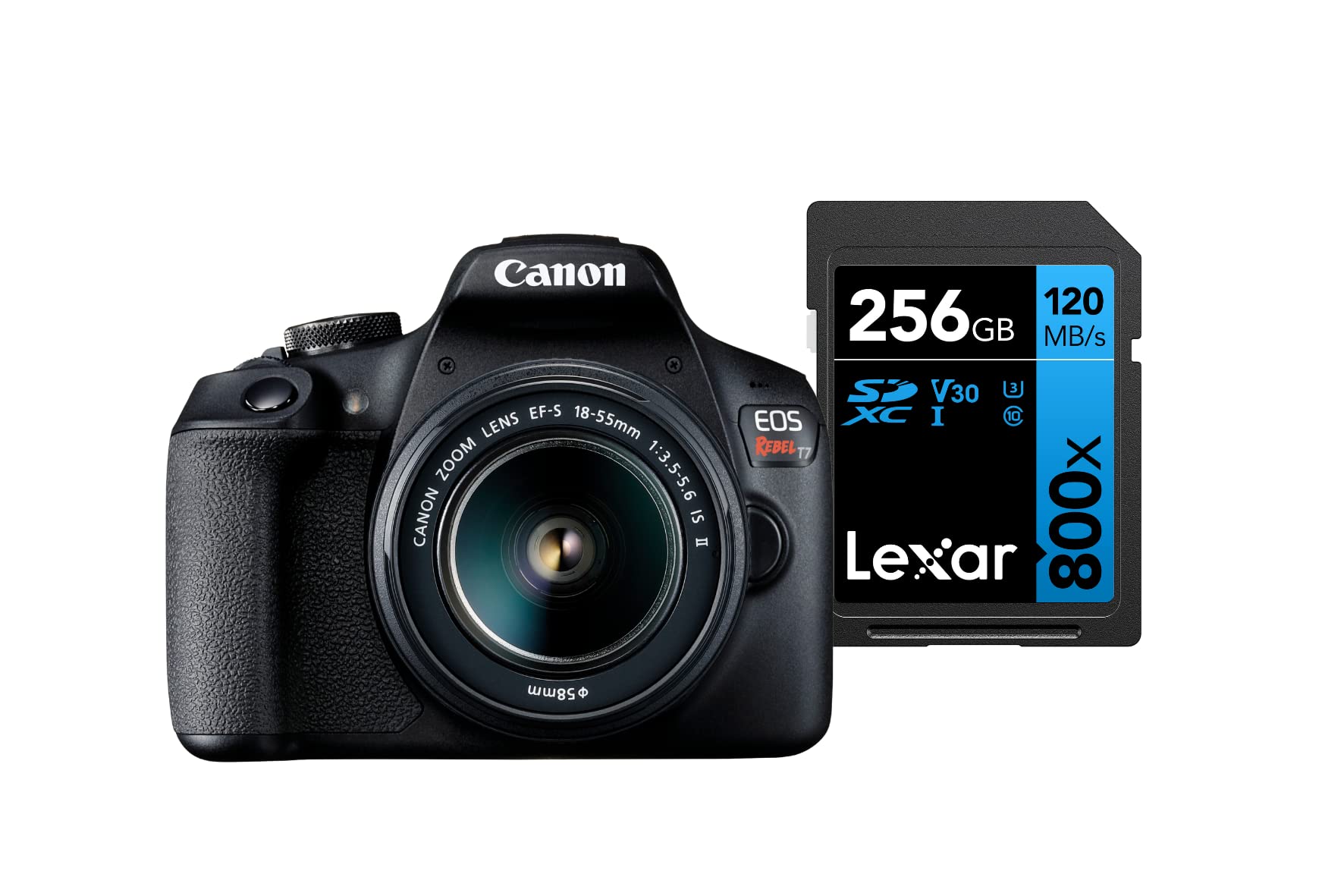 Câmera Digital Canon EOS Rebel T7+ S18-55 IS II BR kit com Cartão de Memória Lexar Blue 256GB