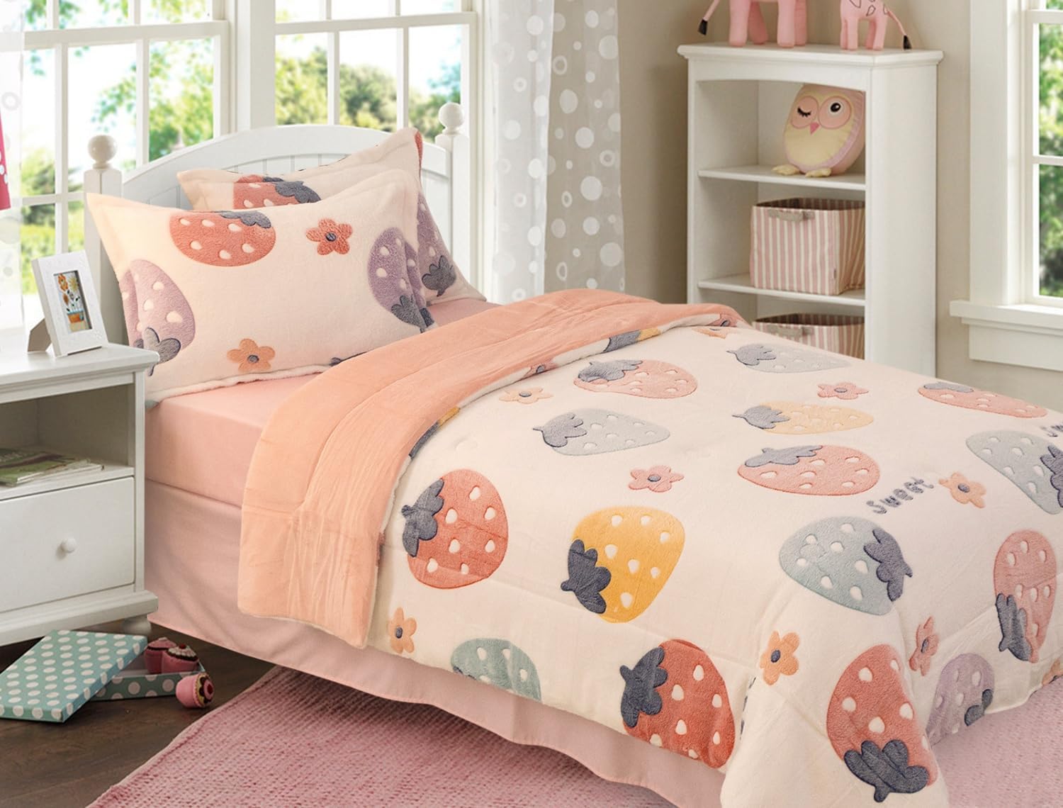 Meeting Story Full Comforter Sets for Girl, Full Strawberry Kid Bedding Set, Twin Bed in a Bag Set with Sheets(Blue) Blue Full