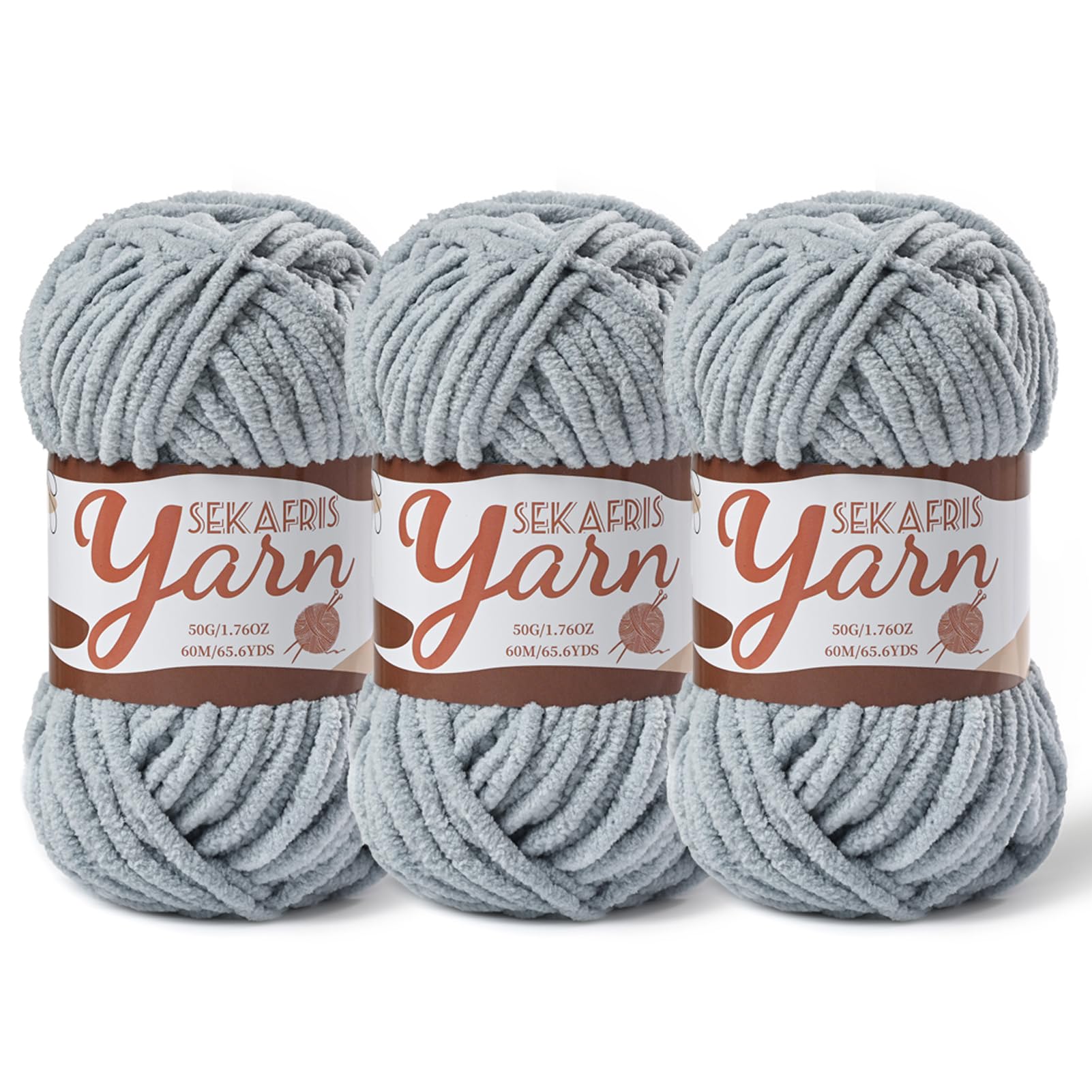 Chenille Yarn for Crocheting Crochet Grayish Yarn 3 Pack