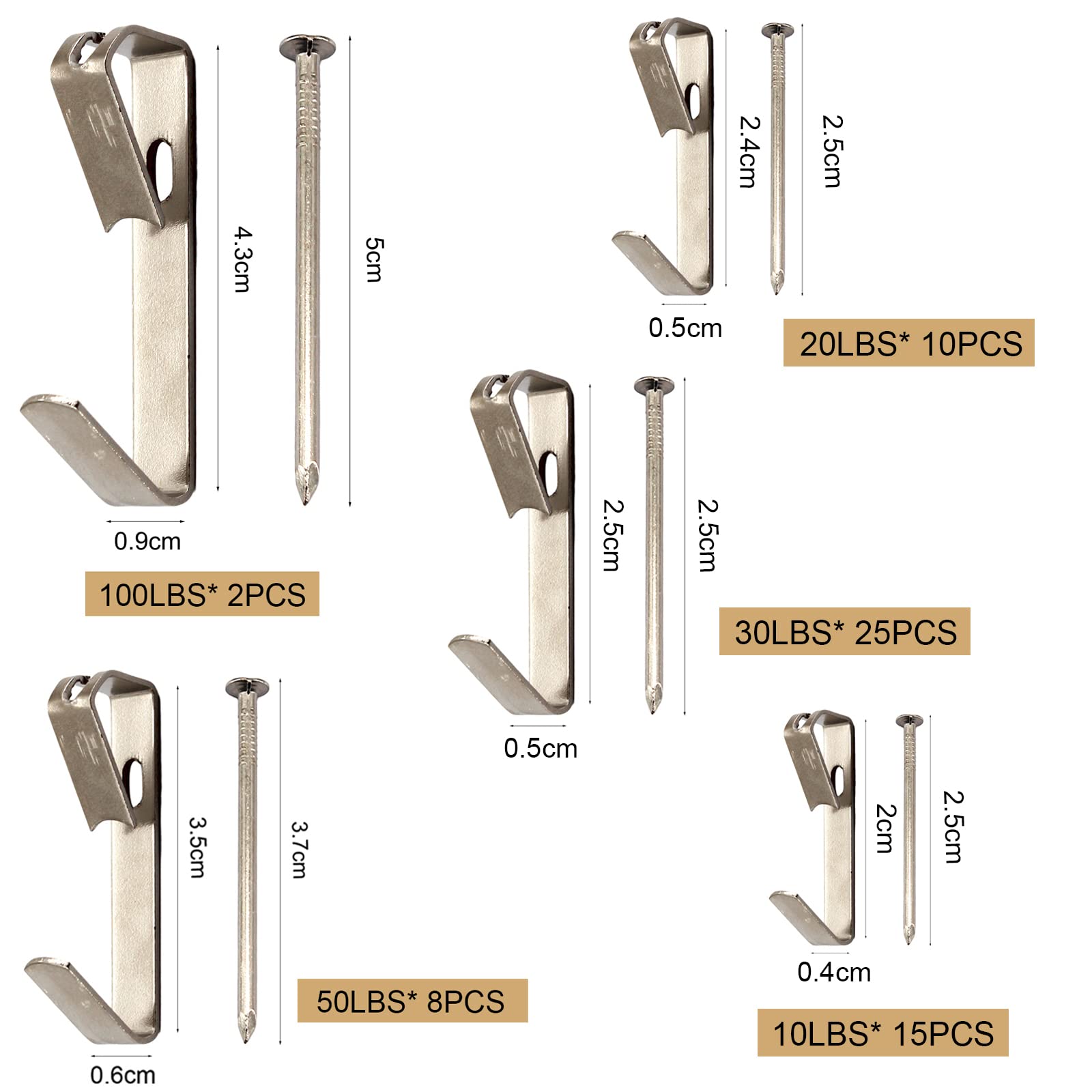 Silver 60 Set Picture Hangers Photo Frame Hanging Hooks Kit - Image 2