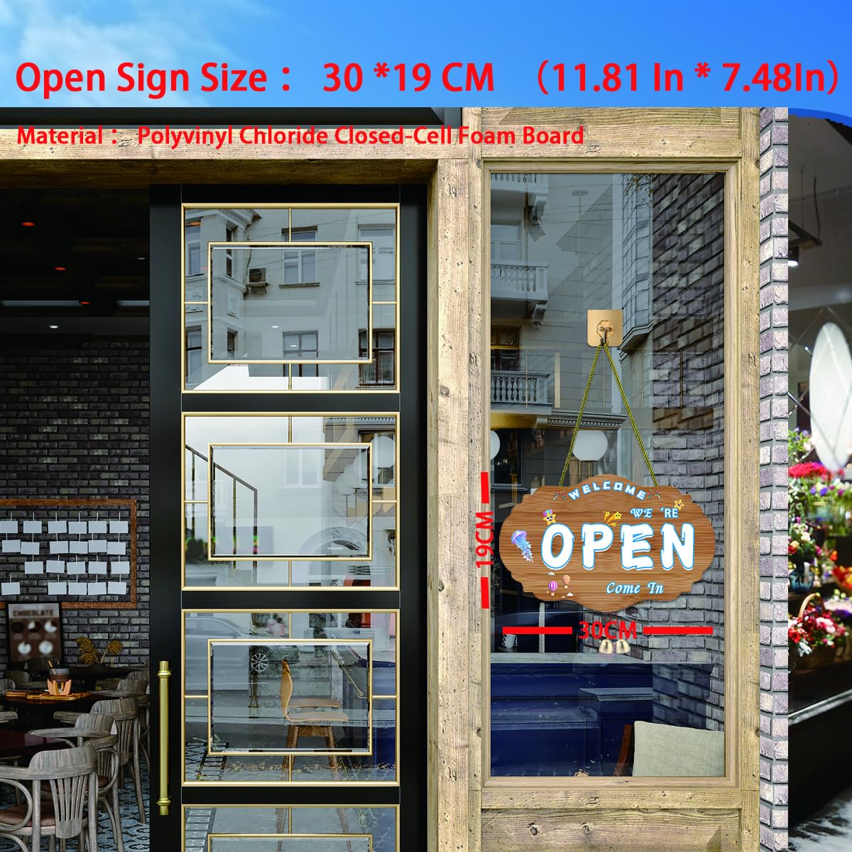 Cartello aperto/chiuso bifacciale resistente - Cartello orario di apertura regolabile per porte, caffetterie e vetrine di boutique, cartello per porta/parete montato su corda di qualità commerciale