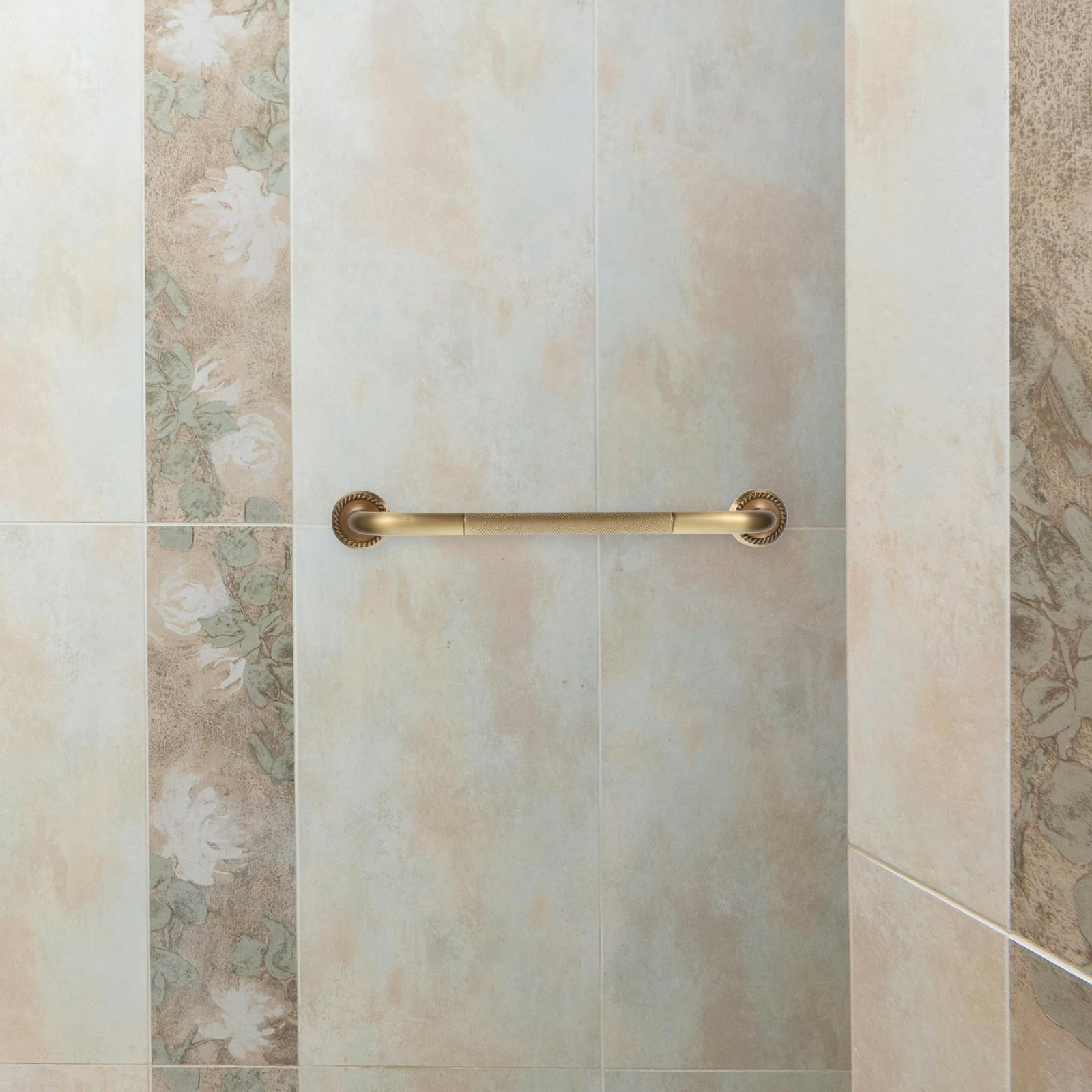 Barra de Apoyo para Ducha y Bañera Antideslizante de Cobre Dorado, Montaje en Pared Diseño Ergonómico para Seguridad de Personas Mayores