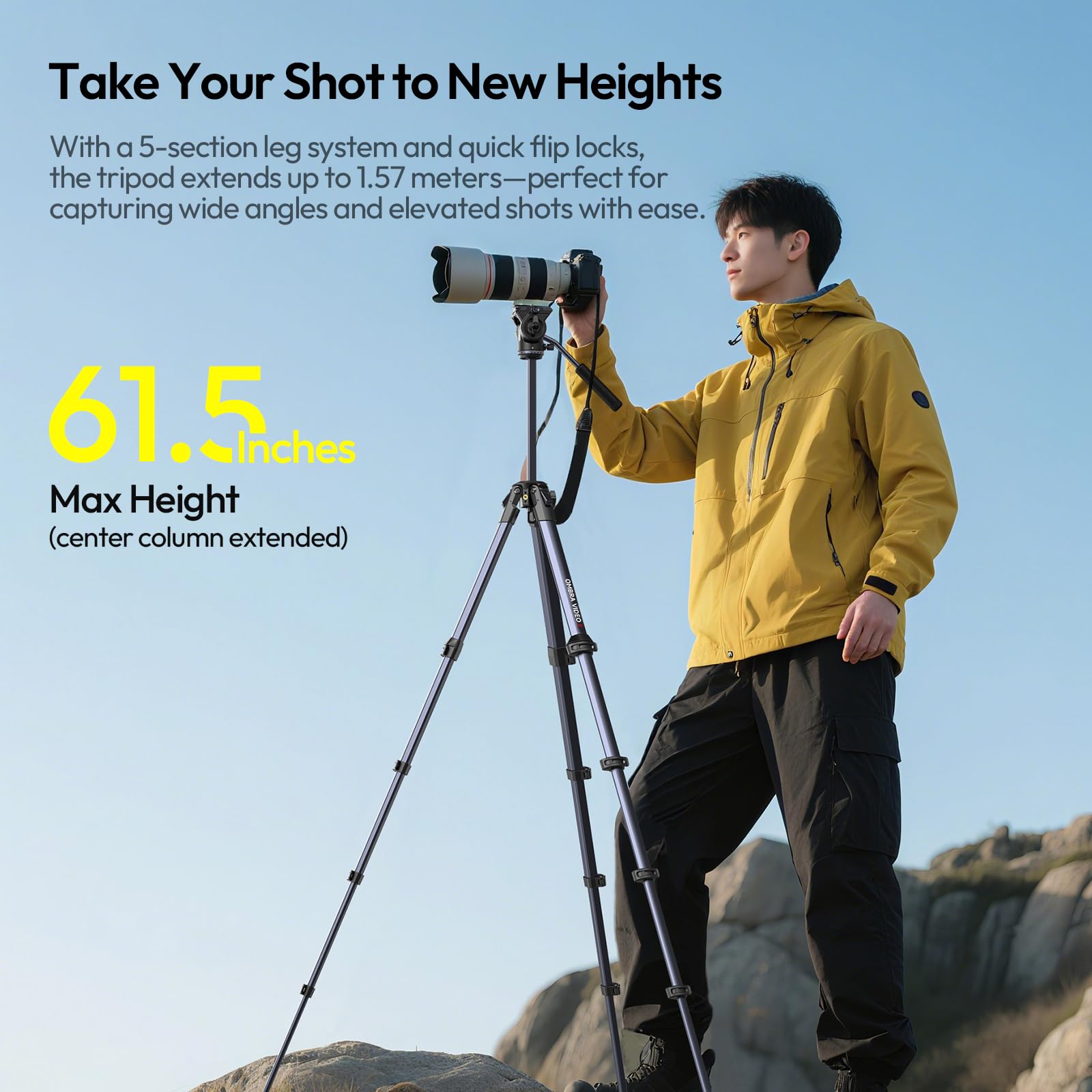 ULANZI Ombra Vídeo II Trípode para Cámara 157 cm con Cabezal Fluido, Giro de 360° e Inclinación de -70°/+90°, Trípode de Viaje con Soporte para Móvil, Compatible con Arca Swiss para DSLR, Móvil