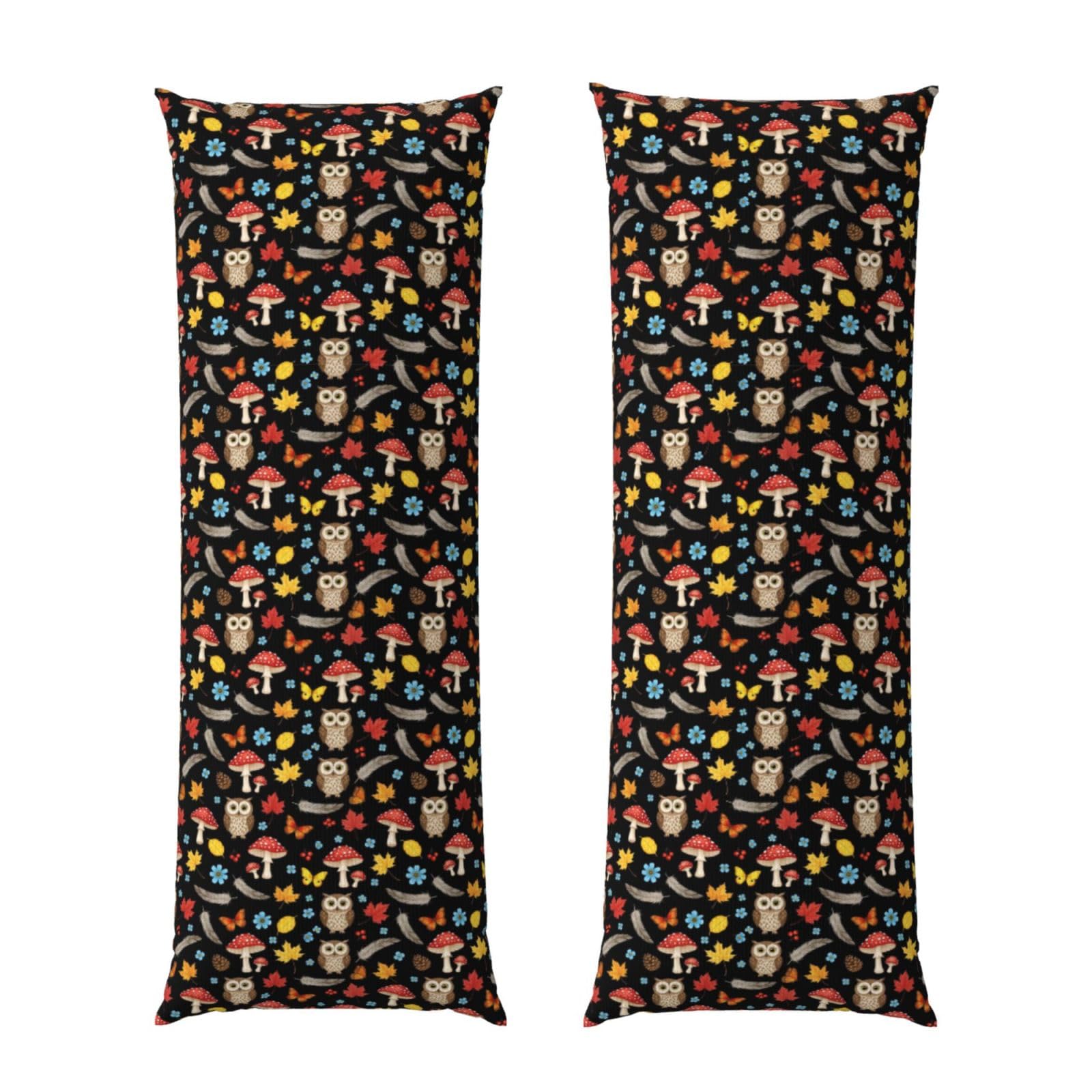 Long Pillow Cover 20x60 Inch, Owl Mushroom Fall Leaves, Premium Quality Body Pillowcase with Hidden Zipper, Soft Breathable for Men Women Bed Sofa