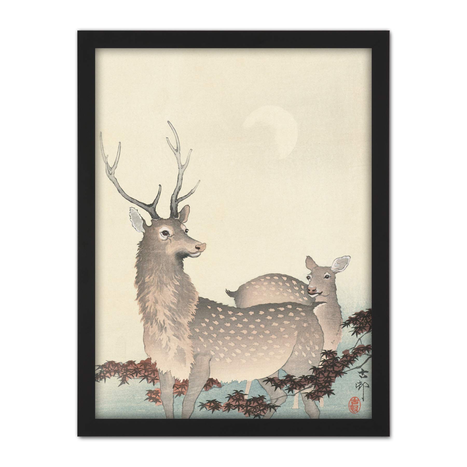 Artery8 Ohara Koson Two Deer Japanese Painting Artwork Framed Wall Art Print 18X24 Inch