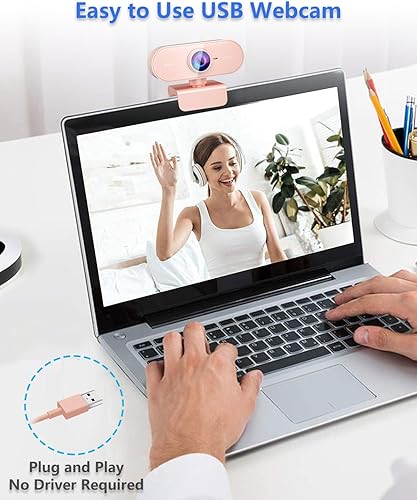 Miniatura 6 de Cámara web para PC con micrófono, Full HD 1080P, cámara web de transmisión rosa con micrófono para computadora portátil Mac, cámara de computadora