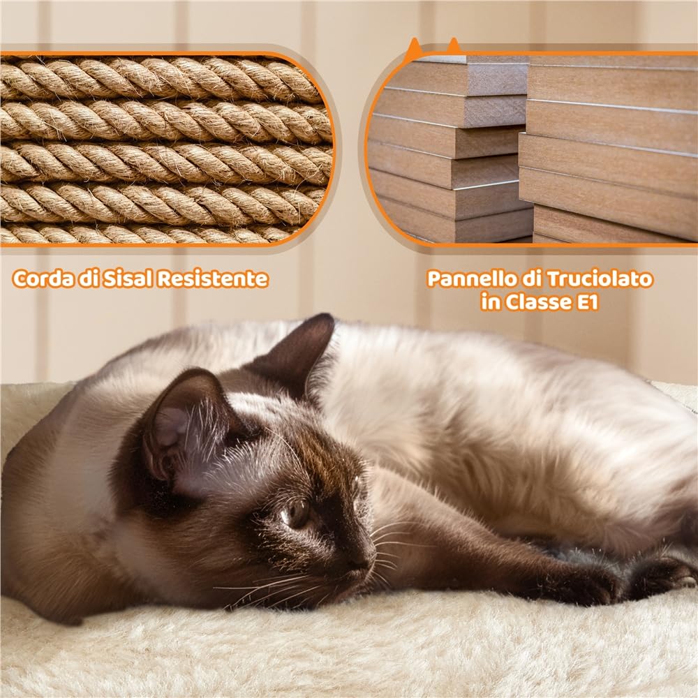 Yaheetech Albero Tiragraffi per Gatti 174 cm Gattini Giocattolo con Sisal Naturale Beige 55 x 55 x 174 cm