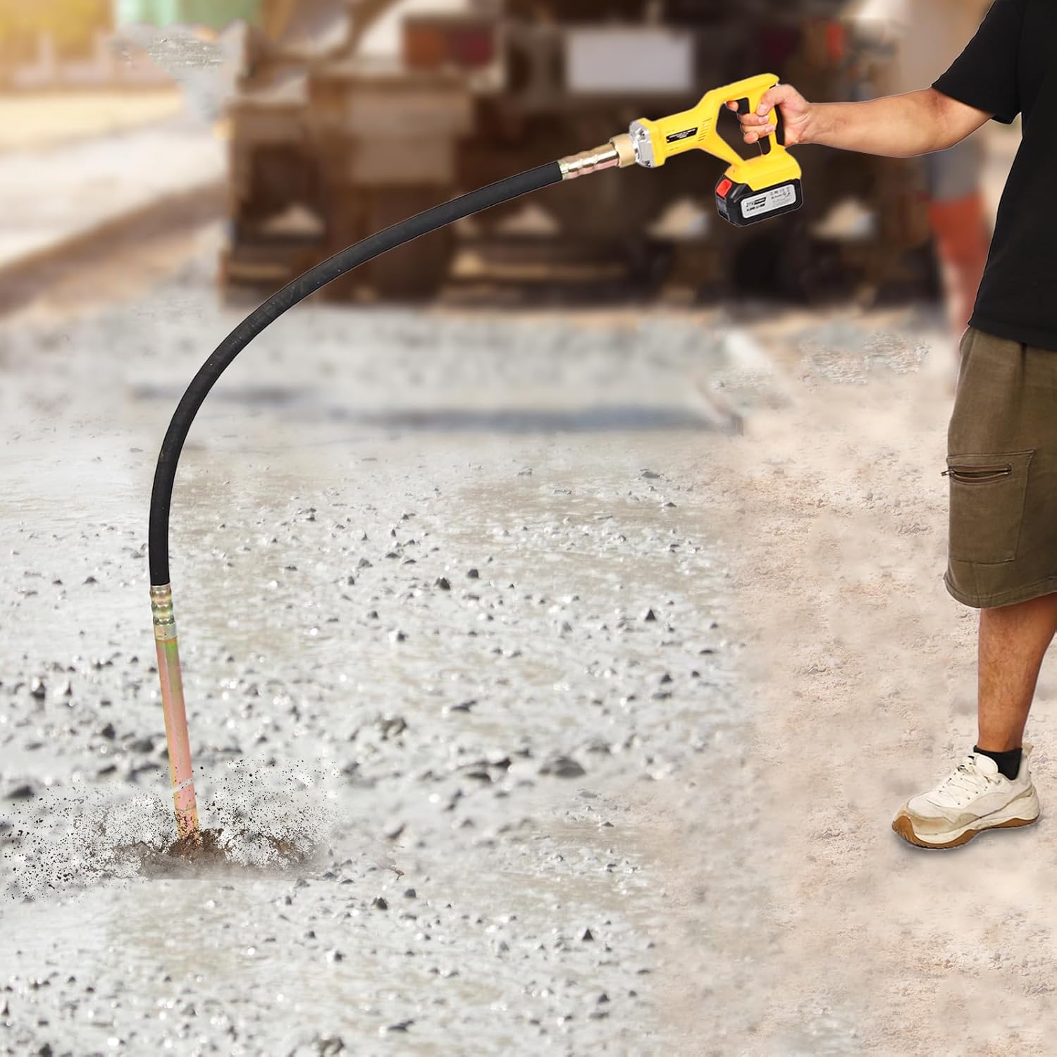 Concrete Vibrating Power Tool,2000 R/Min Electric Hand Held Power Concrete Vibrator,Portable Cement Vibrator,4.9 Ft Vibration Rod Length,21V 4.0Ah Lithium Battery for Industrial Concrete Construction