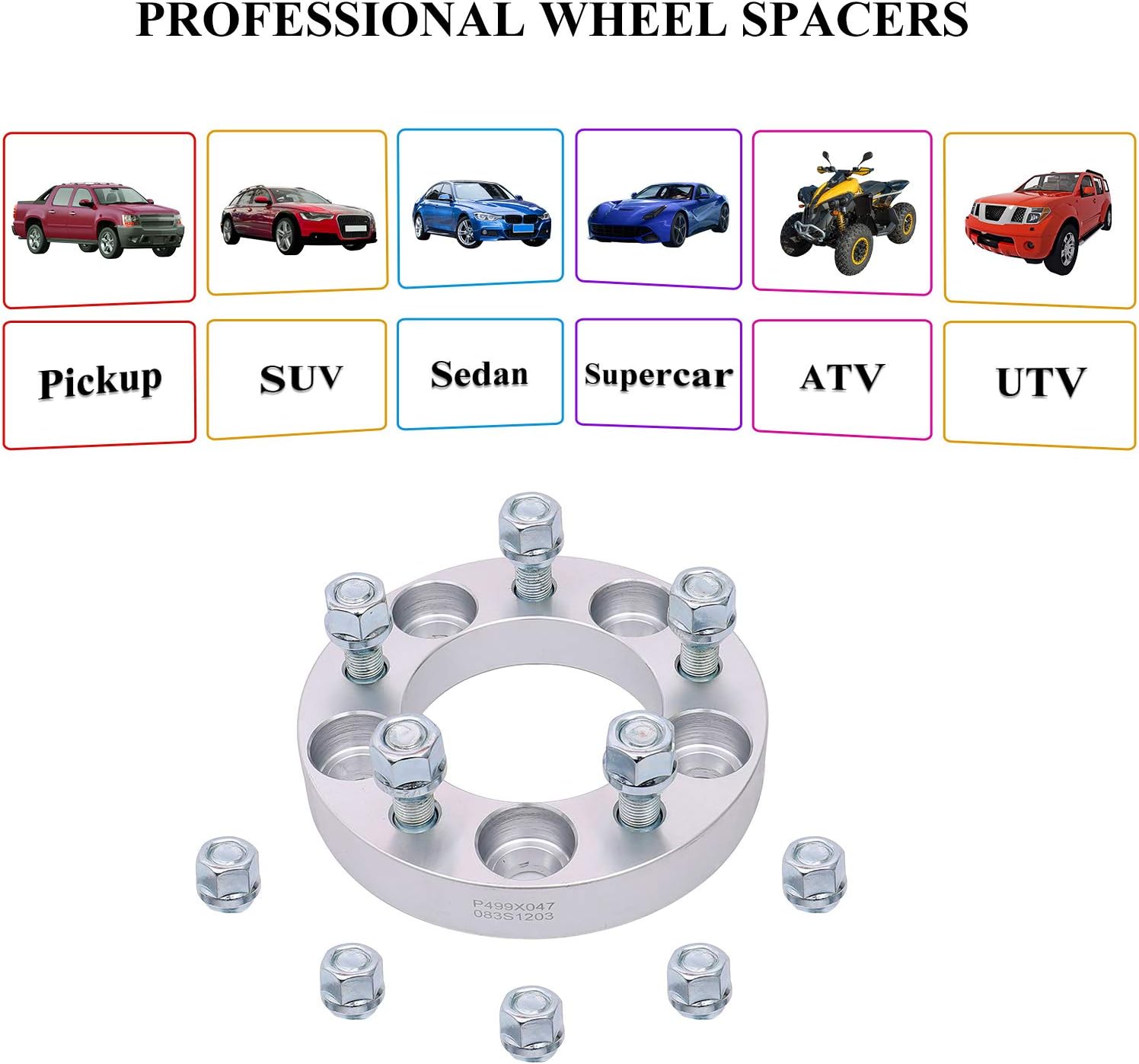 HICKS 5x4.5 to 5x4.5 Wheel Spacers 1" Thick Wheel Spacer Adapters 82.5mm Hub Bore with 1/2"-20 Studs fit for 1990-2018 Ford Explorer, 1982-2012 Ford Ranger, 1984-2001 Jeep Cherokee, Set of 2