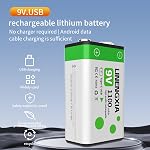 9V Rechargeable Batteries, 1100mAh Lithium Battery with Type-C USB, 2-Pack